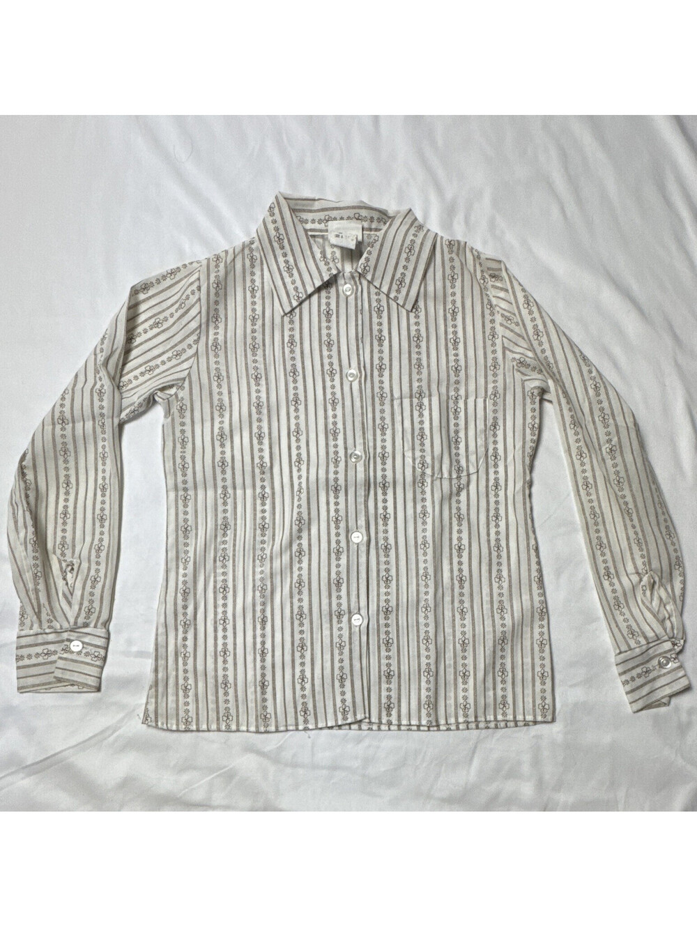 Girl Scouts Uniform Long Sleeve Button Front Shirt Striped Floral Size 8